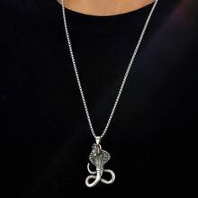 1pc Men's Zinc Alloy Snake Pendant Stainless Steel Chain Necklace, Cool Night Club Accessory - Antique Silver - View 7
