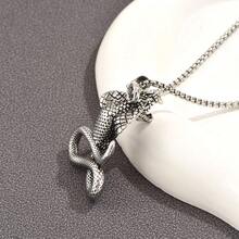 1pc Men's Zinc Alloy Snake Pendant Stainless Steel Chain Necklace, Cool Night Club Accessory - Antique Silver - View 4