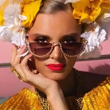 1 件装 欧美风格金属半框水钻装饰时尚凹形眼镜 适合女士驾驶 - 彩色 - 查看 4