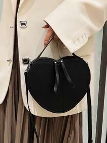 1 Pc Woman's Love Style PU Leather Zipper Closed Fashion Handbag Is Suitable For Valentine's Day Gifts In Autumn And Winter - Black - View 4