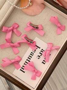 6入組迷你結緞蝴蝶結髮夾,前額髮夾,甜美可愛髮飾,適用於編髮 - 6件粉紅色 - 查看 9