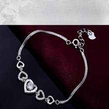 1pc Heart Shaped Faux Brick Bracelet, Valentine's Day Gift, Suitable For Couples - Silver - View 2