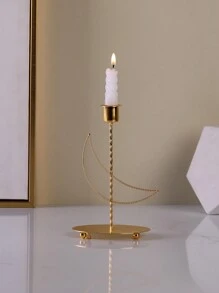 1 Pezzo Portacandele Creativo In Ferro A Forma Di Luna Per La Decorazione Della Casa Araba - Dorato - Visualizzare 2