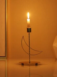 1 Pezzo Portacandele Creativo In Ferro A Forma Di Luna Per La Decorazione Della Casa Araba - Dorato - Visualizzare 1