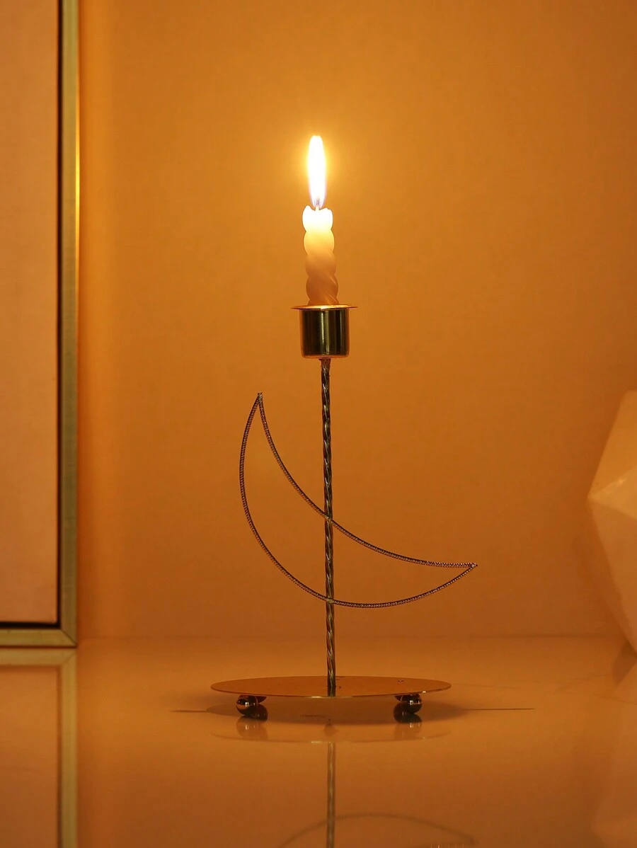 1 Pezzo Portacandele Creativo In Ferro A Forma Di Luna Per La Decorazione Della Casa Araba - Dorato - Visualizzare 1