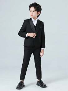 Chaqueta de traje de manga larga con cuello chal para niño, chaleco con botones y pantalones, conjunto de ropa formal de primavera/otoño