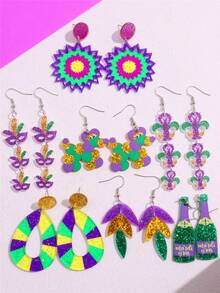 瑪蒂藍嘉年華系列多彩皇冠、香檳瓶、動物、狗形耳環作為派對禮物 - A - 查看 5