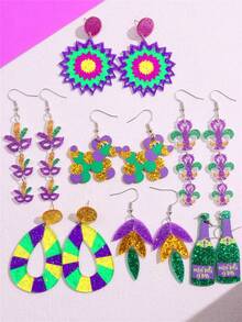 瑪蒂藍嘉年華系列多彩皇冠、香檳瓶、動物、狗形耳環作為派對禮物 - A - 查看 2