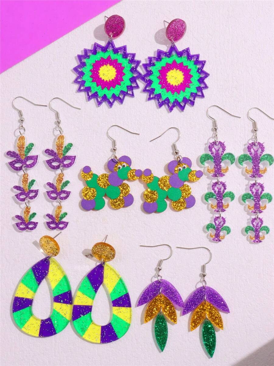 瑪蒂藍嘉年華系列多彩皇冠、香檳瓶、動物、狗形耳環作為派對禮物 - A - 查看 1