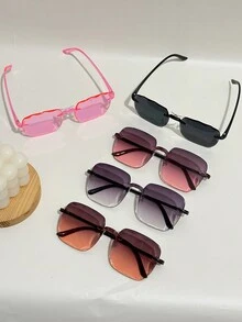 方形无框电脑镜架时尚眼镜，男女通用。适合日常佩戴、摄影、户外聚会 - 彩色 - 查看 2