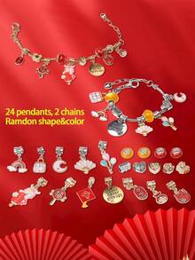 1套成人女孩女士珠寶盲盒,包括24個吊墜和2條鍊子,慶祝24天的農曆新年倒數日曆禮物盒,2024新年項鍊手鍊耳環戒指禮物 - 26件組DIY飾品盲盒 - 查看 3