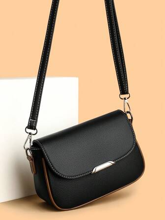 1pc Solid Color Retro Style Flap Crossbody Bag, Suitable For Women's Daily Use, Shoulder Bag, Crossbody Bag