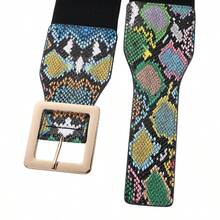 1pc Colorful Snake Print Women's Belt With Square Buckle Decoration For Coats, Dresses, Elastic Waist Belt - Black - View 6