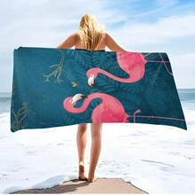 1入組火烈鳥圖案海灘巾,現代超細纖維浴巾,適用於假期、露營、游泳、沐浴、禮物 - 彩色 - 查看 4