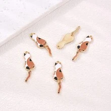 5入組可愛的合金豹紋小貓形狀diy珠寶吊墜,適用於手鍊和項鍊製作,適用於女性 - 彩色 - 查看 4