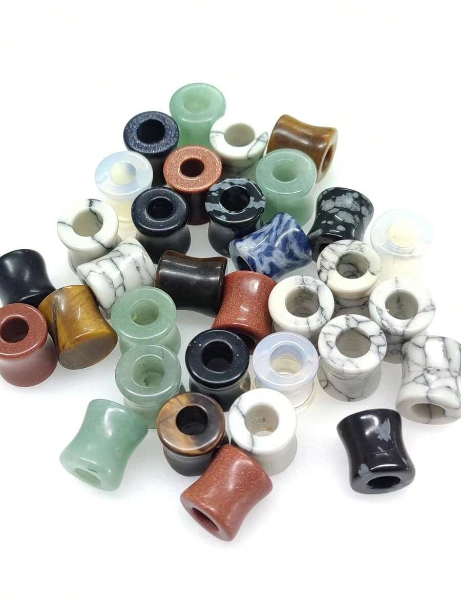 OKAYDOKY 石材質雙色中空耳塞,隨機顏色,穿孔飾品,適合日常佩戴 - 彩色 - 查看 1