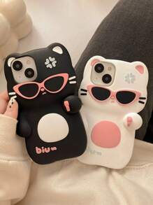 Cute Stuff 卡通可爱太阳镜枪猫手机壳，适用于 - 白色 - 查看 4