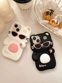 Cute Stuff 卡通可爱太阳镜枪猫手机壳，适用于 - 白色 - 查看 3