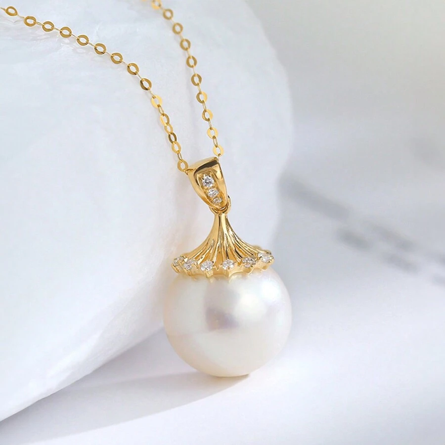 獨特、時尚、優雅的天然淡水珍珠吊墜項鍊，由真正的AU750 /18K金製成。 適合日常佩戴、婚禮、派對、生日、週年慶祝活動、伴娘禮物、婚禮禮物、訂婚項鍊（附證書，不包括鍊條）。 - 金黃色 - 查看 1