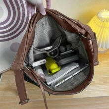 新款女用背包大容量休閒復古摩托車單肩包斜背包 - 棕色 - 查看 6