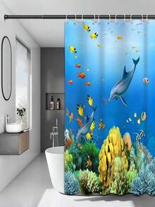 1pc Valentine's Day Series Polyester Rose Petals Waterproof Bathroom Shower Curtain With Hooks - Apricot - View 6