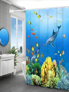 1pc Valentine's Day Series Polyester Rose Petals Waterproof Bathroom Shower Curtain With Hooks - Apricot - View 5