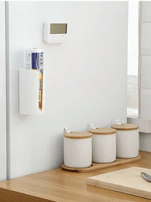 帶垃圾桶的衛生紙架 & 帶塑料袋取放裝置的壁掛紙巾盒 & 家用壁掛式創意垃圾袋盒 - 白色 - 查看 5