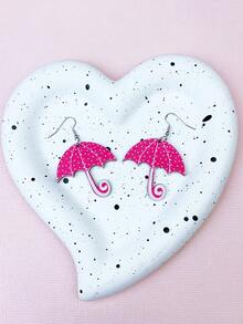 1 對木製耳環,帶有粉紅色雨傘和心形設計,送給女士、朋友、最好的朋友、戀人的情人節禮物 - 彩色 - 查看 2