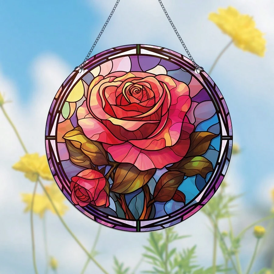1 件圓形玫瑰壓克力家居裝飾掛件,室內外裝飾掛件,花園裝飾,家居裝飾,房間裝飾,窗戶裝飾掛件,場景裝飾,節日派對裝飾 - 彩色 - 查看 1