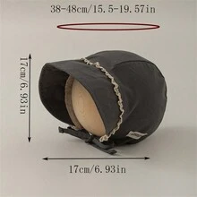 新生嬰兒護耳帽春秋純色防風帽搭配肩帶時尚宮廷風3-24個月38-48cm - 灰色 - 查看 3