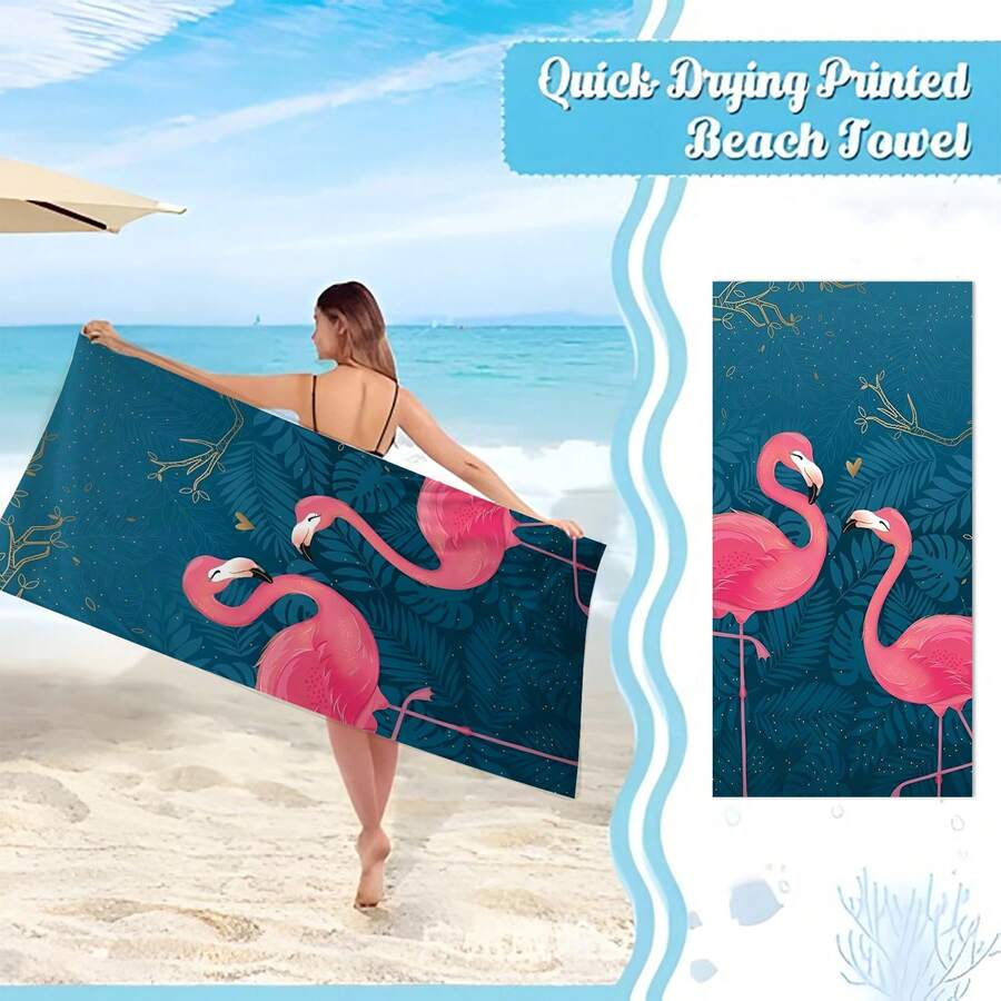 1入組火烈鳥圖案海灘巾,現代超細纖維浴巾,適用於假期、露營、游泳、沐浴、禮物 - 彩色 - 查看 1