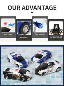 1 件裝兒童碰撞變形車玩具,男孩慣性滑行車,帶碰撞衝擊,一鍵變形 - 警車/賽車,小禮物 - 藍色 - 查看 6