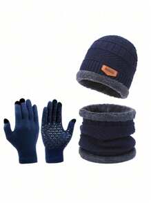 Winter Hat For Men, Warm Knitted Cap With Neck Warmer, Thickened Thermal Lined Beanie And Scarf Set For Cycling Fall Outfit - Navy Blue - View 21