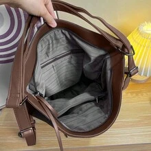 新款女用背包大容量休閒復古摩托車單肩包斜背包 - 棕色 - 查看 5