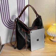 新款女用背包大容量休閒復古摩托車單肩包斜背包 - 棕色 - 查看 4