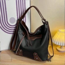 新款女用背包大容量休閒復古摩托車單肩包斜背包 - 棕色 - 查看 10