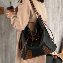 新款女用背包大容量休閒復古摩托車單肩包斜背包 - 棕色 - 查看 1