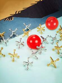 22入組復古金屬jacks遊戲: 經典地面遊戲套件- 20支jacks和2個球,萬聖節感恩節聖誕禮物 - 紅色 - 查看 2