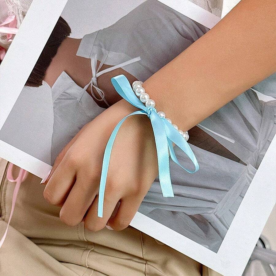 European And American Style Cross-Border Jewelry French Court Style Pearl Bracelet With Bow Knot For Women - Blue - View 1