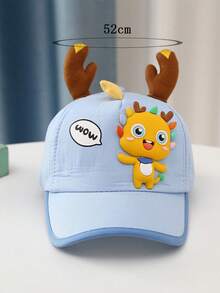 1pc Kids' Adjustable Animal Cartoon Style Baseball Cap With Letter Print Brim, Suitable For Daily Wear - Blue - View 5
