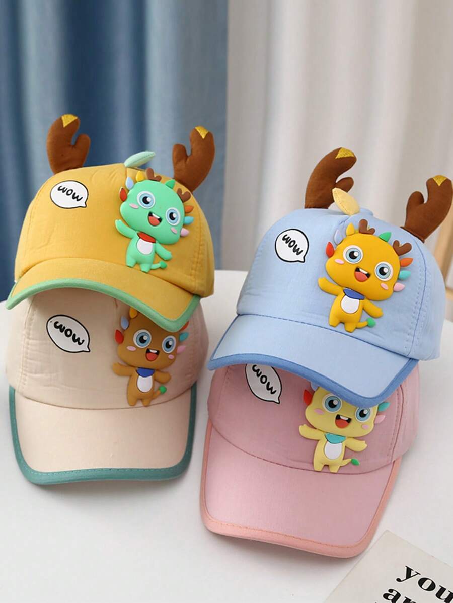 1pc Kids' Adjustable Animal Cartoon Style Baseball Cap With Letter Print Brim, Suitable For Daily Wear - Blue - View 1