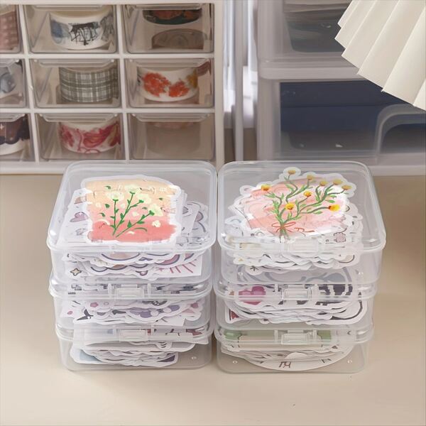 4pcs Mini Transparent Birthday Party Decorative Storage Box: Sticker Storage Box, Bead Storage Box, Organize And Portable For Your Accessories And Parts!,Stickers,Sticker Storage,Sticker Box