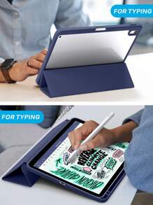 Blue Mirror Silicone Transparent IPad Protective Case, Tri-Fold Tablet Protective Case With Pen Slot, Transparent Back Cover, Ultra-Thin Stand, Shock-Proof And Drop-Proof - Purple Blue