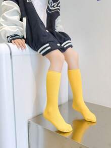 Children's Socks For Spring And Autumn, Boneless Mid-Calf Candy Color Socks For Big Boys And Girls - Hot Pink - View 6