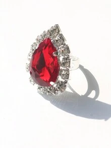 Anillo Individual Con Forma De Gota De Agua Con Diamantes De Imitación Rojos - Multicolor - Ver 3