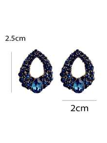 1pair Glamorous Zinc Alloy Rhinestone Water-drop Stud Earrings For Women For Party - Blue - View 2