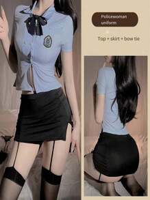 Sexy Lingerie Set In Smoky Plaid Design- Police Officer Uniform, Student Uniform, Ol & Teacher Outfit For Role Play And Temptation - Multicolor - View 8