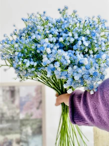 1支/3支/5支浅蓝色仿真满天星花束，多枝，仿真满天星花束，适用于家居装饰、桌面摆设、花瓶填充DIY、婚礼派对活动装饰、房间装饰、情人节、礼物、花园装饰、户外植物、园艺、仿真花 - 淺藍色 - 查看 3