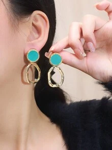 1pair Asymmetrical Shape Multicolor Stainless Steel Drip Oil Earrings Suitable For Women's Daily Wear - Multicolor - View 5