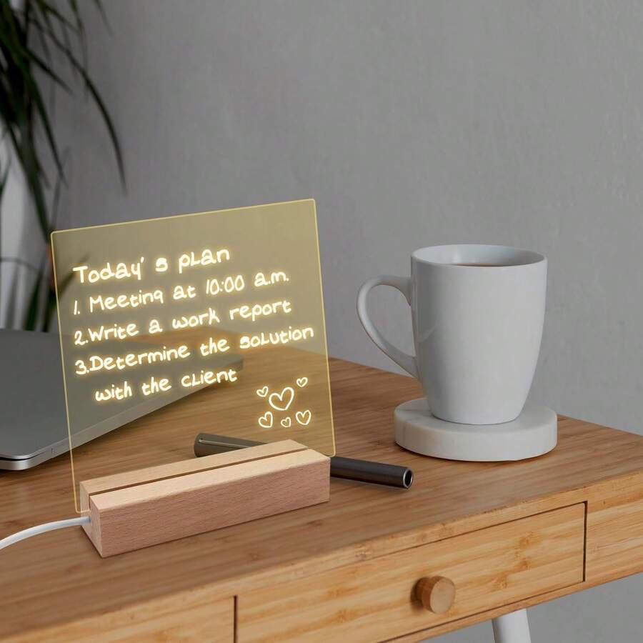 1pc LED Note Board, Acrylic Dry Erase Board With Light, Light Up Dry Erase Board With Stand As A Glow Memo LED Letter Message Board Note Led Board White Board - Yellow - View 1